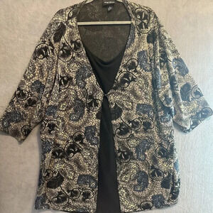 Maggie Barnes Tank Top Cardigan Set Layered Peacock Print Velvet‎ Plus Size 3X